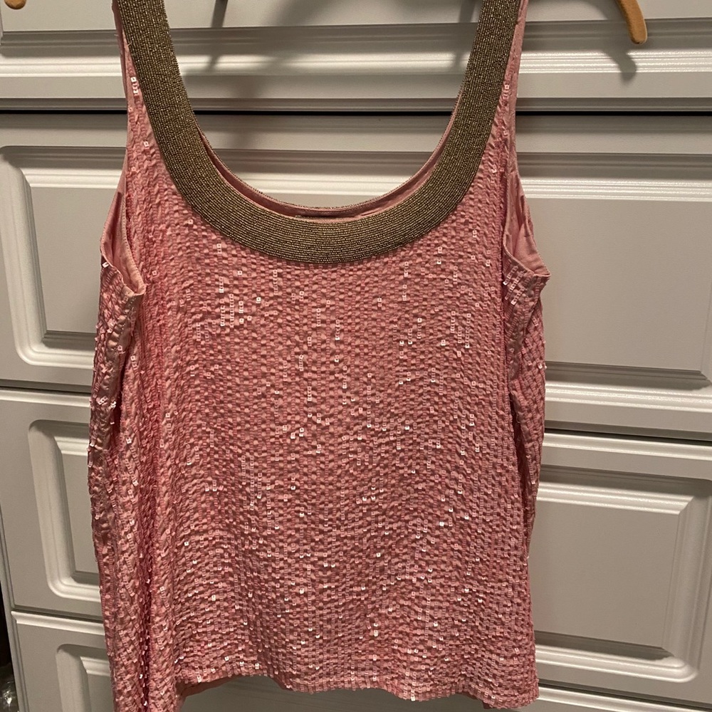 Pink sequined scoop neck cami